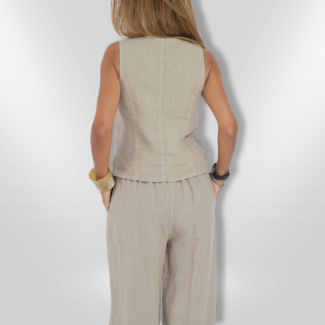 Ensemble Femme Pantalon Large et Haut Sans Manches Élégant 1