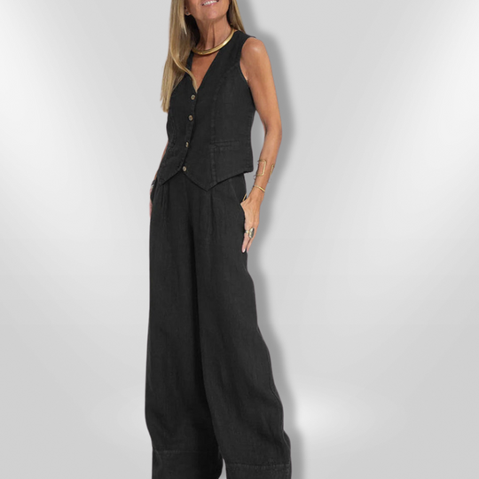 Ensemble Femme Pantalon Large et Haut Sans Manches Élégant 3