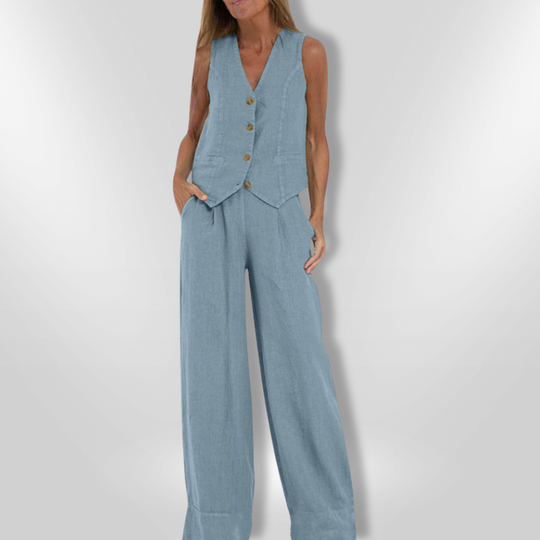 Ensemble Femme Pantalon Large et Haut Sans Manches Élégant 4