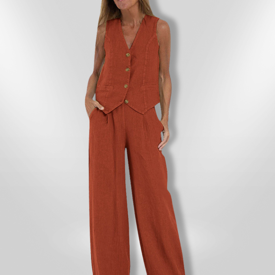 Ensemble Femme Pantalon Large et Haut Sans Manches Élégant 5
