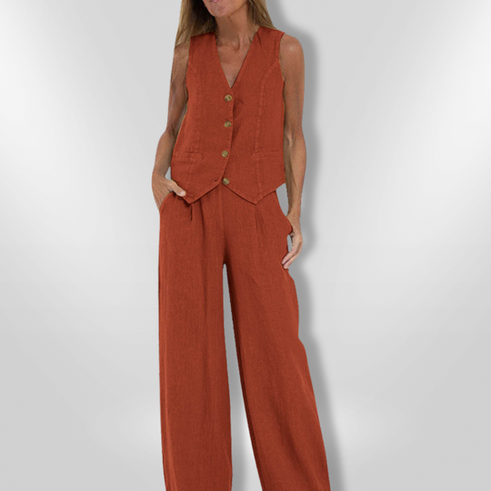Ensemble Femme Pantalon Large et Haut Sans Manches Élégant 5