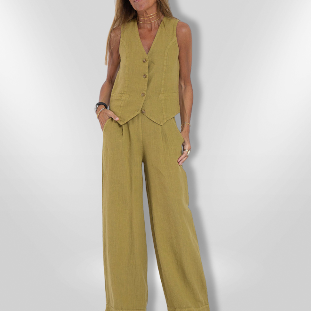 Ensemble Femme Pantalon Large et Haut Sans Manches Élégant 6