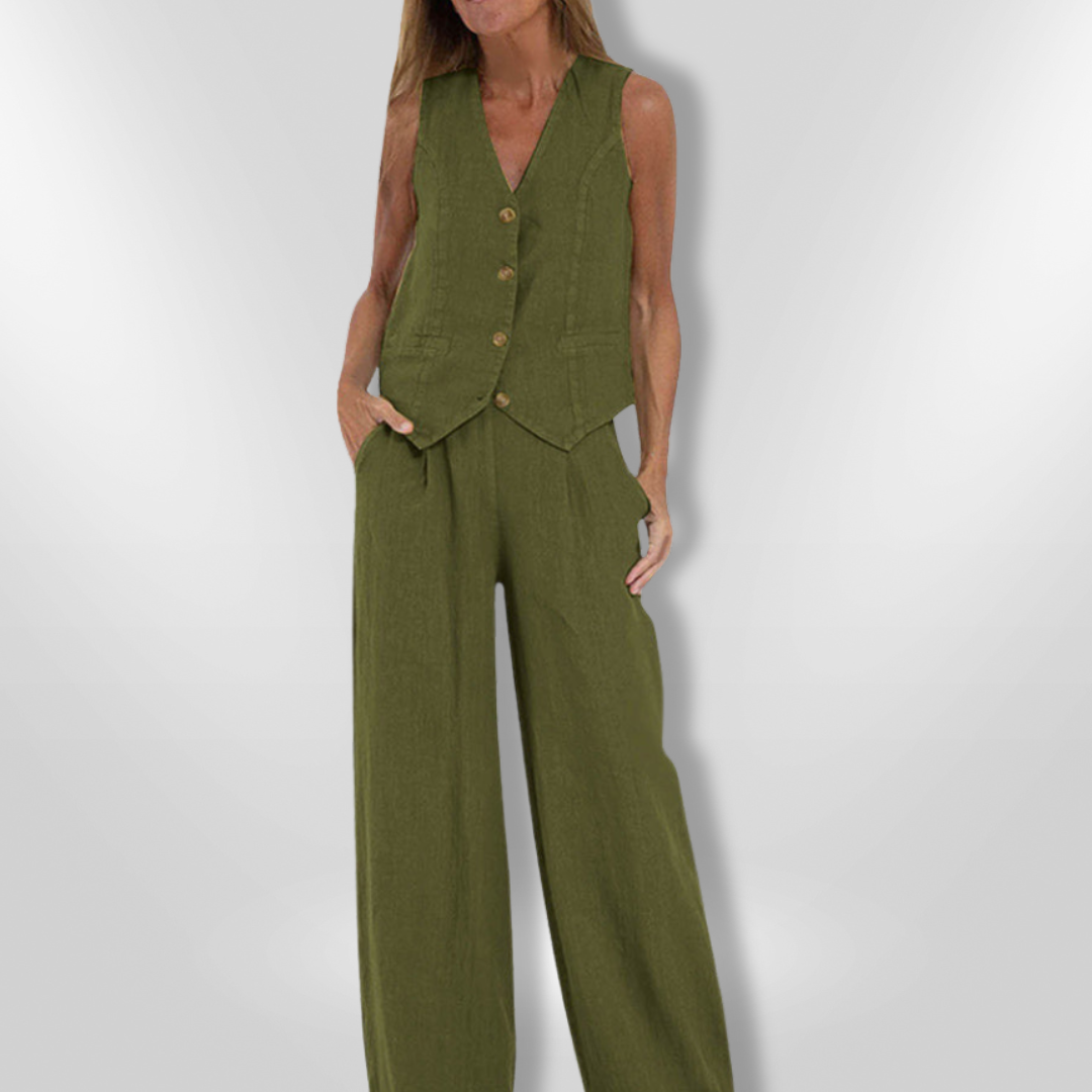 Ensemble Femme Pantalon Large et Haut Sans Manches Élégant 7