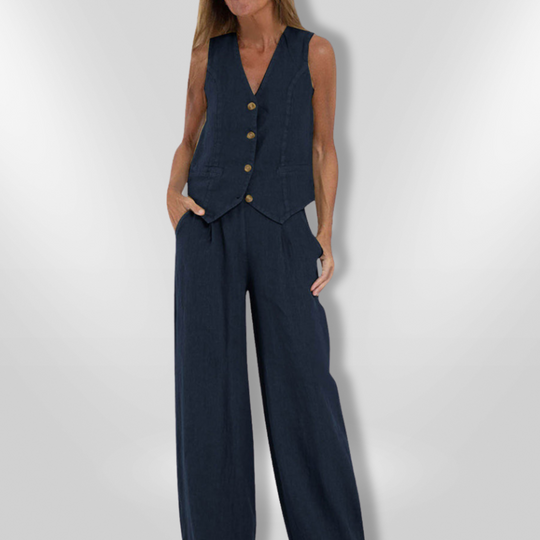 Ensemble Femme Pantalon Large et Haut Sans Manches Élégant 8