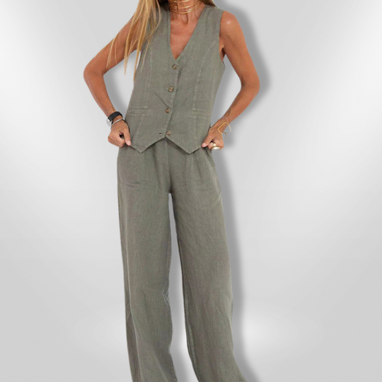Ensemble Femme Pantalon Large et Haut Sans Manches Élégant 9
