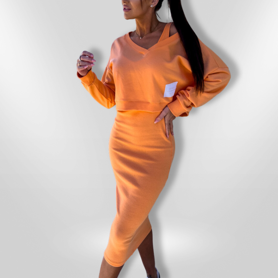Ensemble Femme Robe Midi et Sweatshirt Court Tendance 0