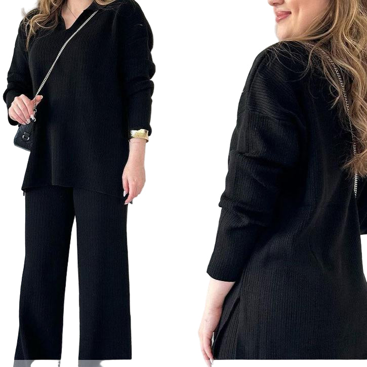 Ensemble Femme Tailleur Pantalon Chic avec Haut en V et Pantalon Large 6