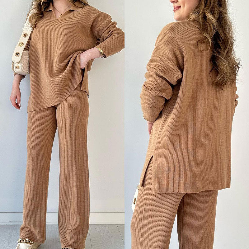 Ensemble Femme Tailleur Pantalon Chic avec Haut en V et Pantalon Large 7