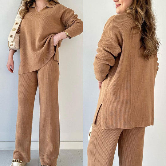 Ensemble Femme Tailleur Pantalon Chic avec Haut en V et Pantalon Large 7