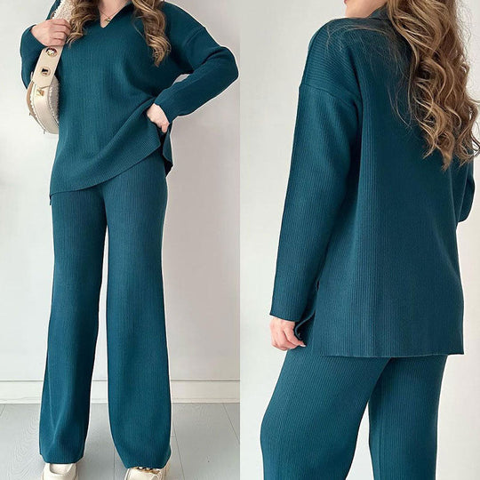 Ensemble Femme Tailleur Pantalon Chic avec Haut en V et Pantalon Large 8