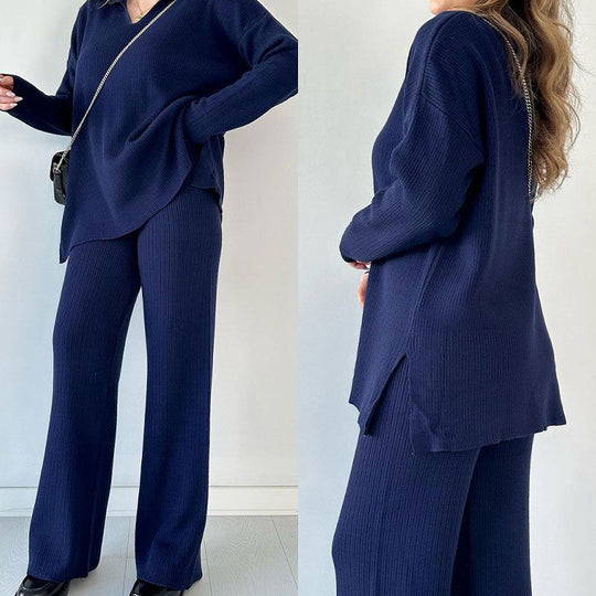 Ensemble Femme Tailleur Pantalon Chic avec Haut en V et Pantalon Large 9