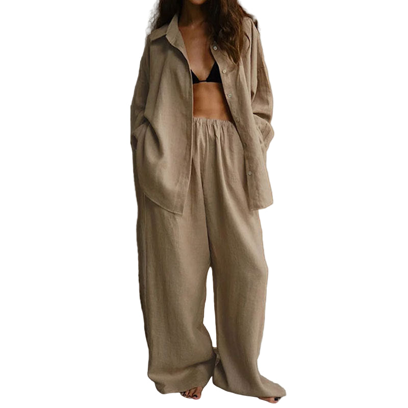 Ensemble Femme en Lin – Chemise Boutonnée Oversize et Pantalon Large 1