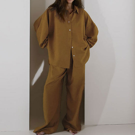 Ensemble Femme en Lin – Chemise Boutonnée Oversize et Pantalon Large 4