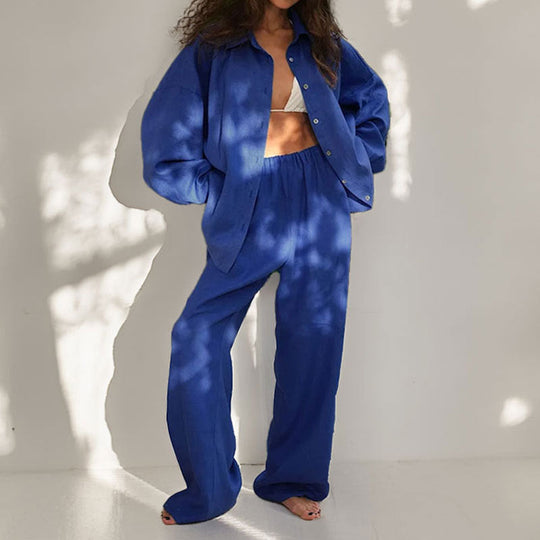 Ensemble Femme en Lin – Chemise Boutonnée Oversize et Pantalon Large 5