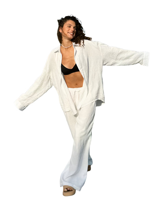 Ensemble Femme en Lin – Chemise Oversize et Pantalon Large 0