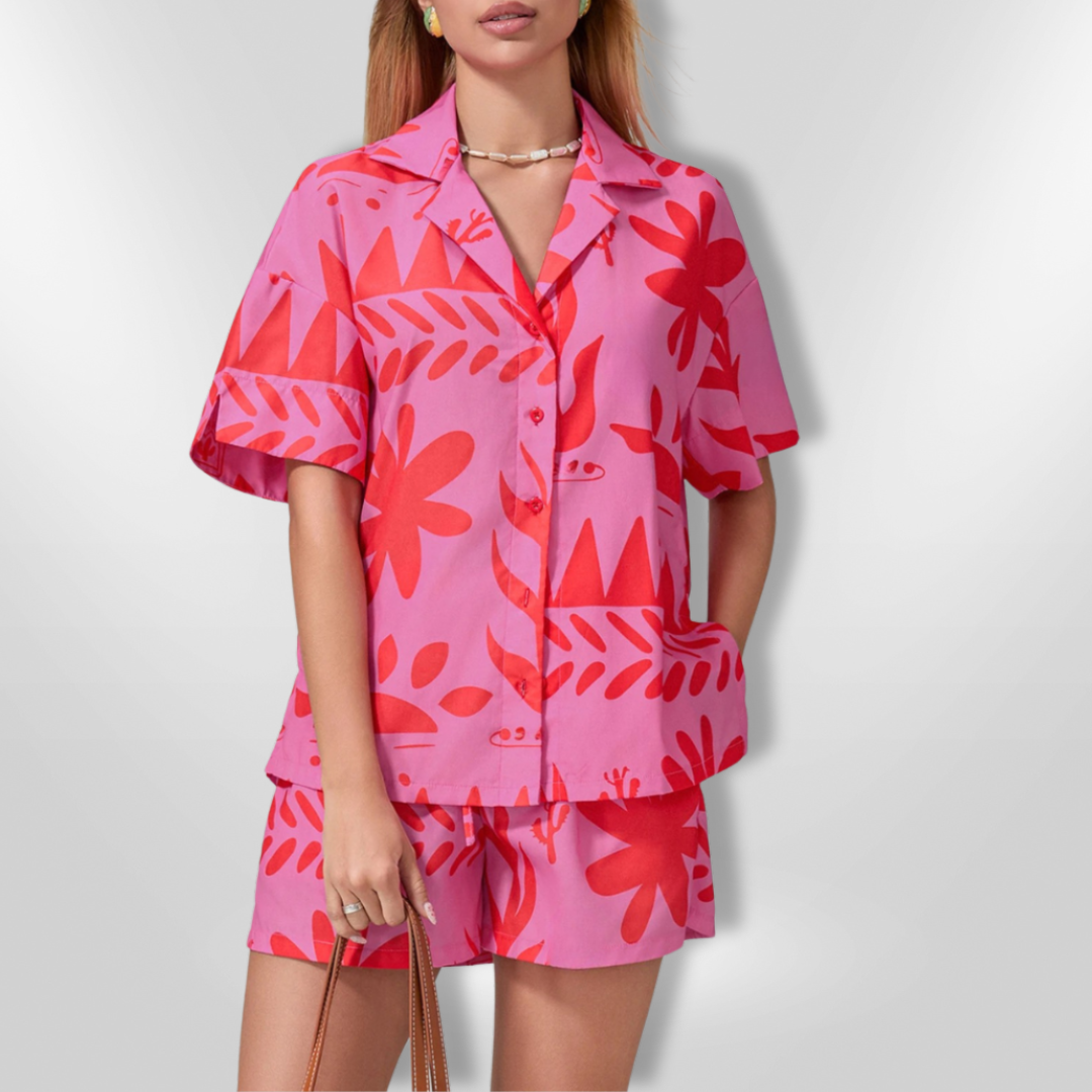 Ensemble Lounge Femme Imprimé Tropical Tissu Doux 1