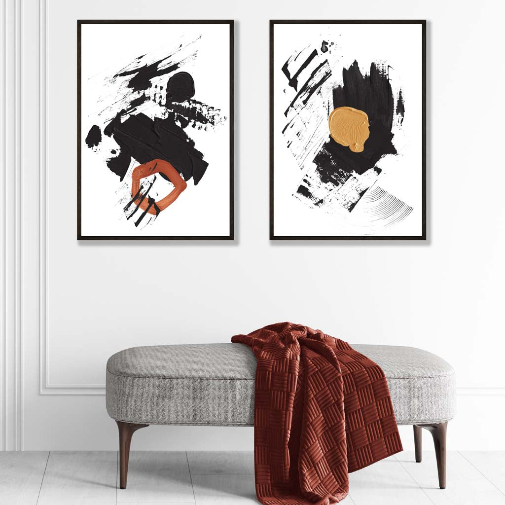 Ensemble d'Art Abstrait Noir et Jaune 1
