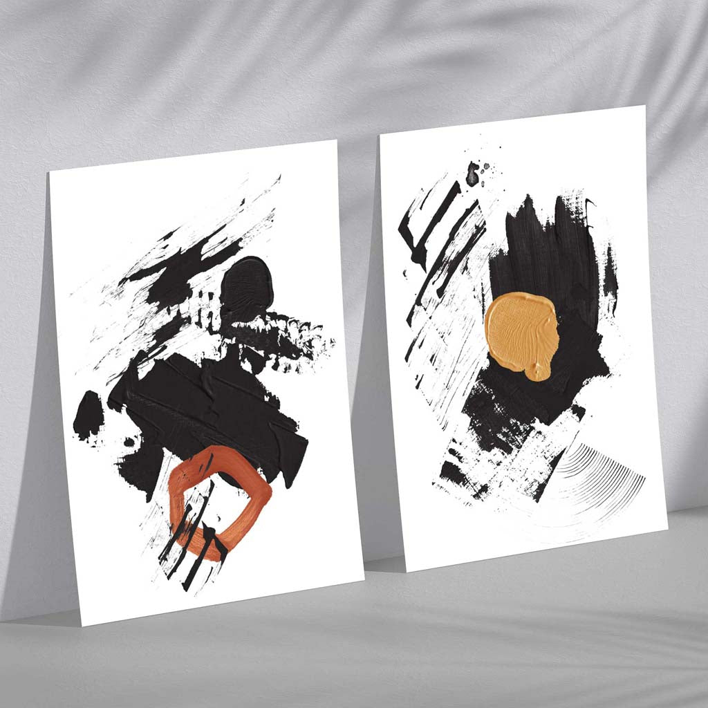 Ensemble d'Art Abstrait Noir et Jaune 2