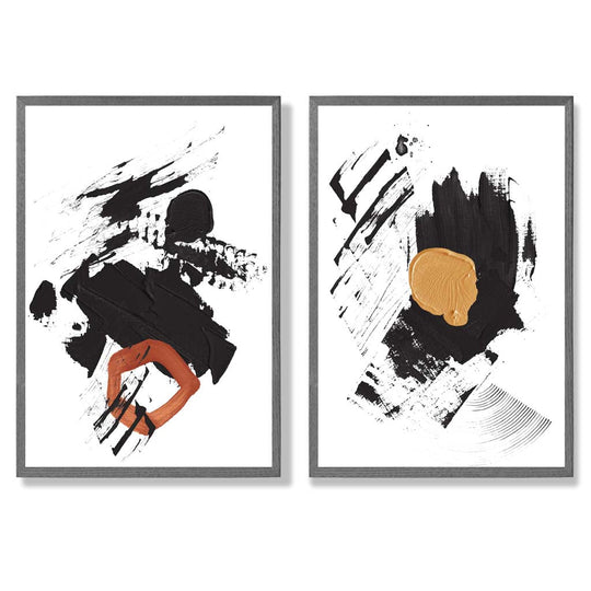 Ensemble d'Art Abstrait Noir et Jaune 4