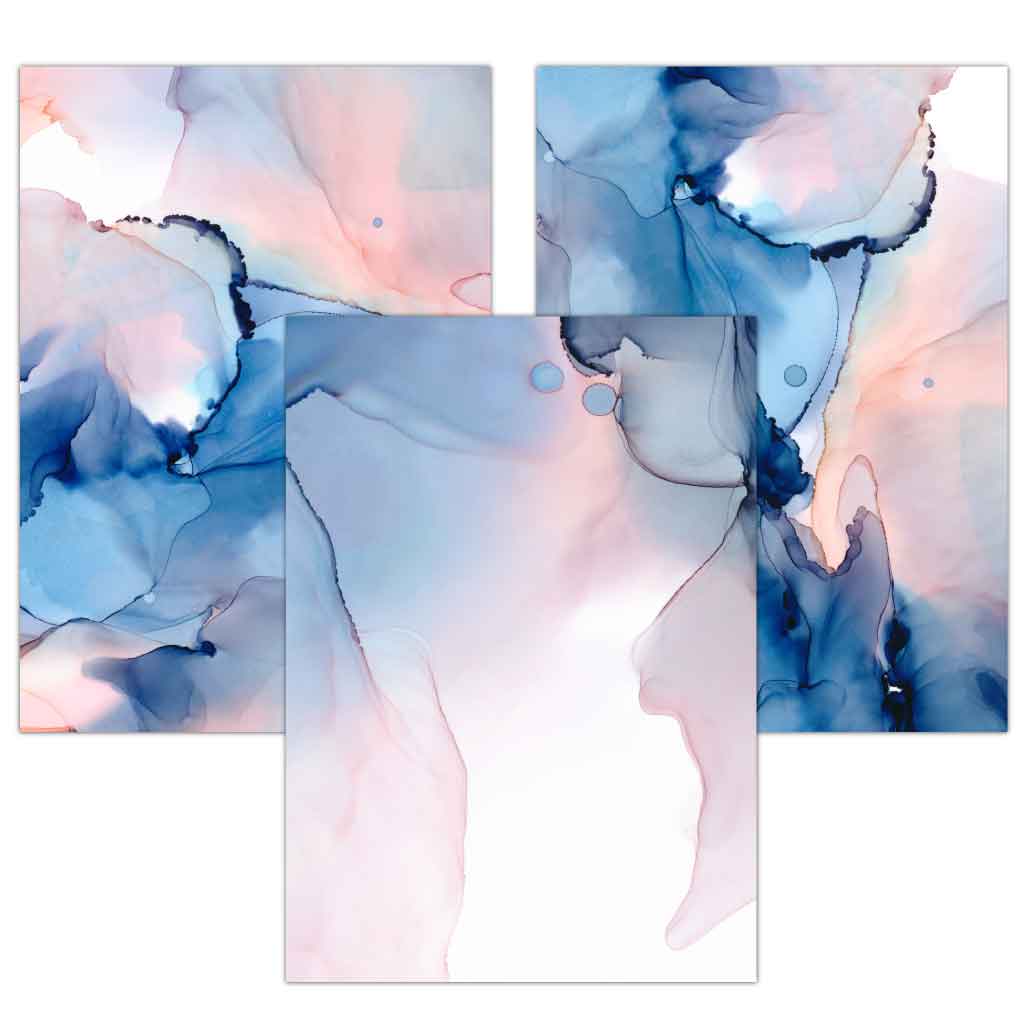 Ensemble d'Art Mural Abstrait Bleu et Rose pour Décoration Intérieure 0