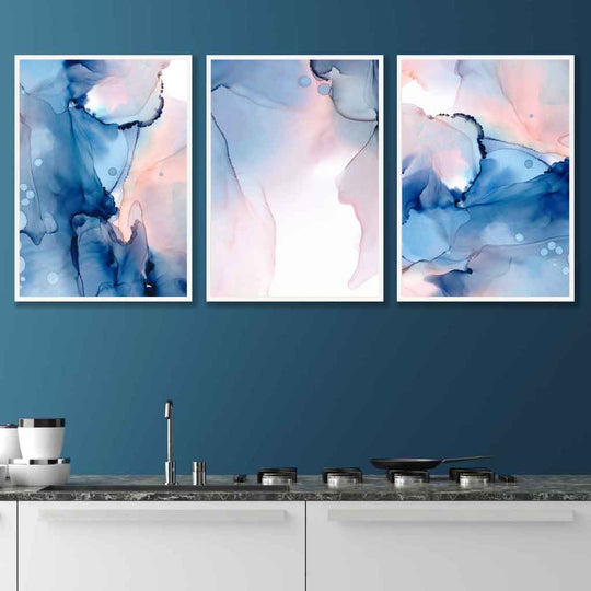 Ensemble d'Art Mural Abstrait Bleu et Rose pour Décoration Intérieure 2