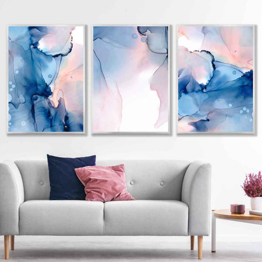 Ensemble d'Art Mural Abstrait Bleu et Rose pour Décoration Intérieure 3