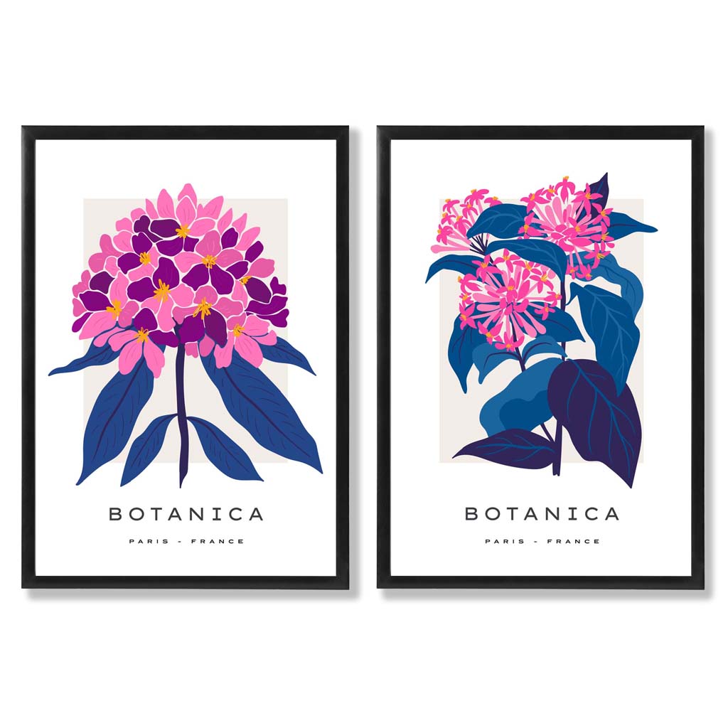 Ensemble d'Estampes d'Art Fleurs d'Été Roses et Bleues 0