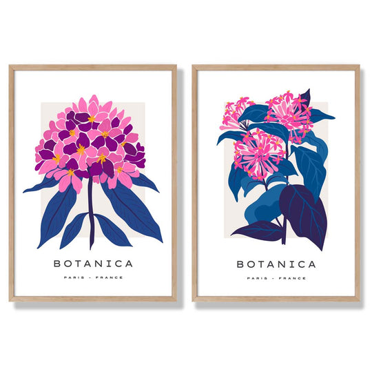 Ensemble d'Estampes d'Art Fleurs d'Été Roses et Bleues 6