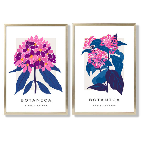 Ensemble d'Estampes d'Art Fleurs d'Été Roses et Bleues 8