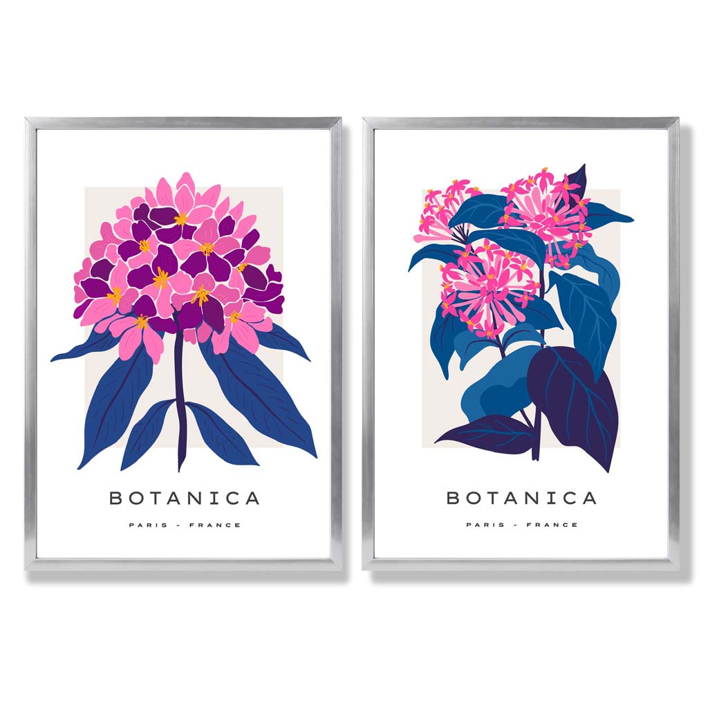 Ensemble d'Estampes d'Art Fleurs d'Été Roses et Bleues 9