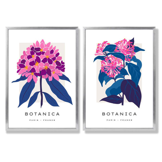 Ensemble d'Estampes d'Art Fleurs d'Été Roses et Bleues 9