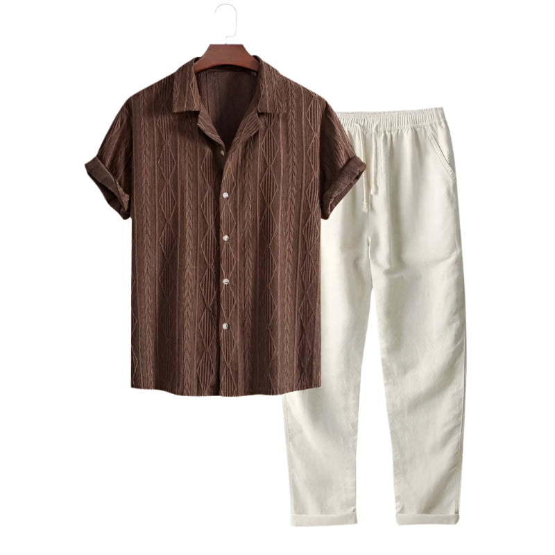 Ensemble d'Été Homme Lin Boutonné Manches Courtes 0
