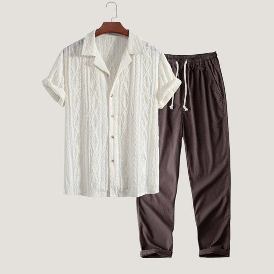 Ensemble d'Été Homme Lin Boutonné Manches Courtes 1