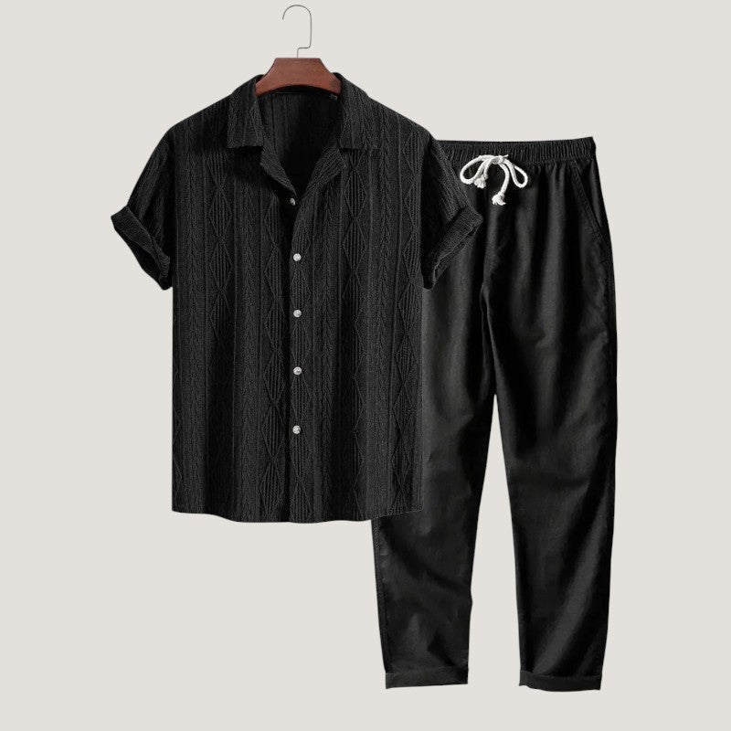 Ensemble d'Été Homme Lin Boutonné Manches Courtes 2