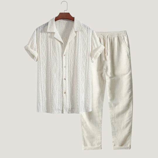 Ensemble d'Été Homme Lin Boutonné Manches Courtes 3