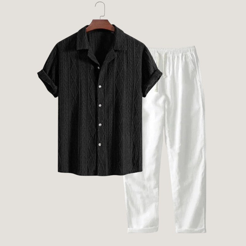 Ensemble d'Été Homme Lin Boutonné Manches Courtes 4