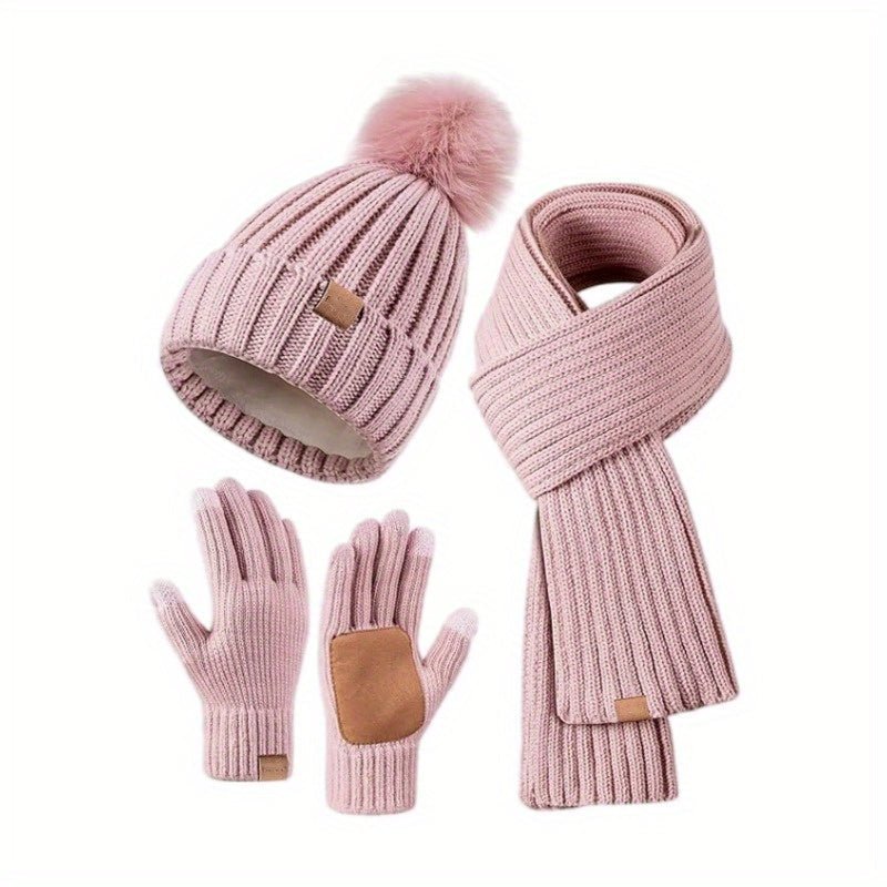 Ensemble d'Hiver 3 en 1 pour Femmes avec Bonnet, Écharpe et Gants Tactiles 3