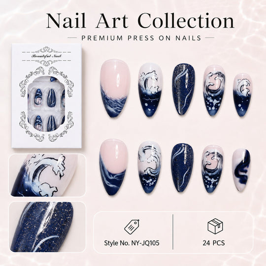 Ensemble d'Ongles Pressés pour Femmes Style Maritime 0