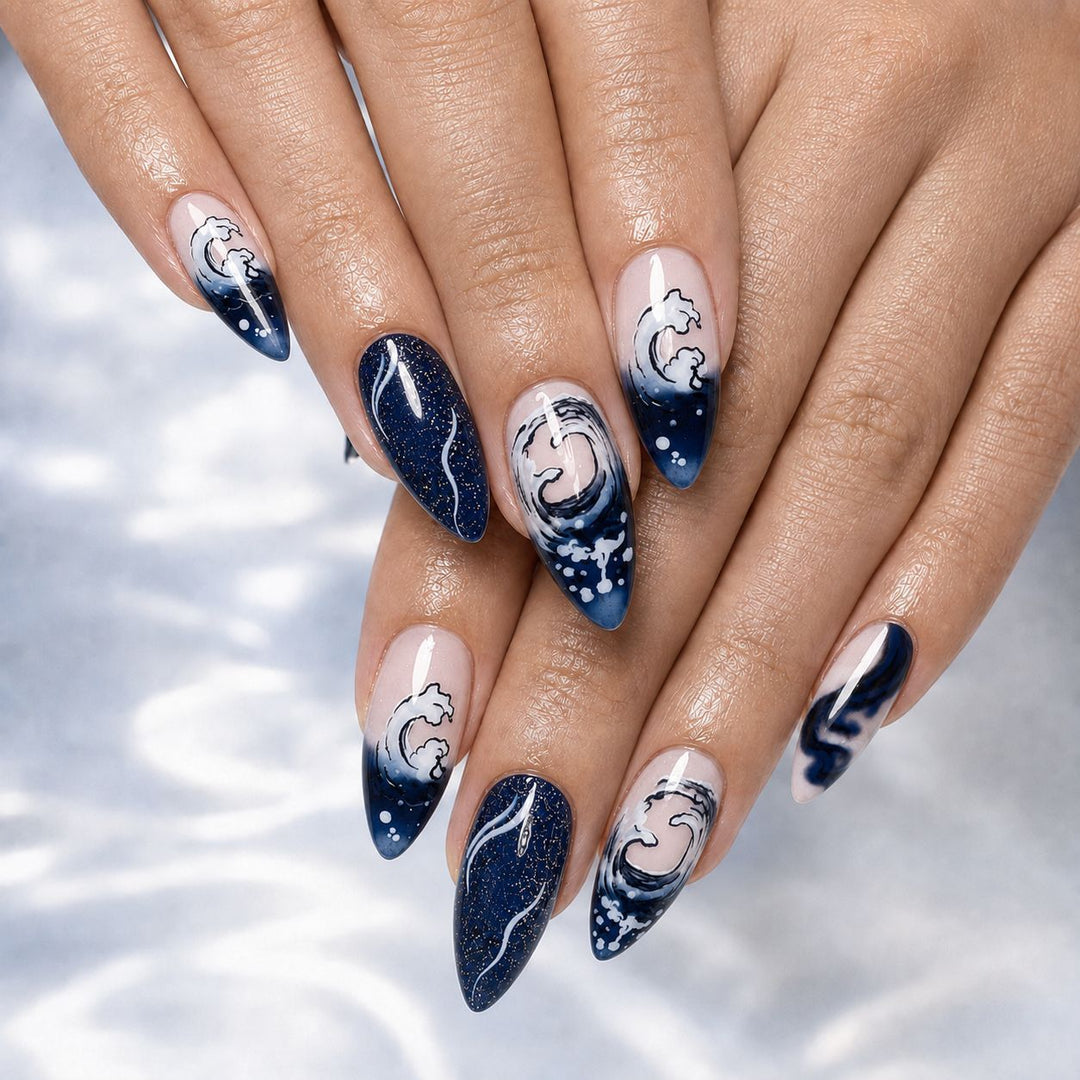 Ensemble d'Ongles Pressés pour Femmes Style Maritime 1