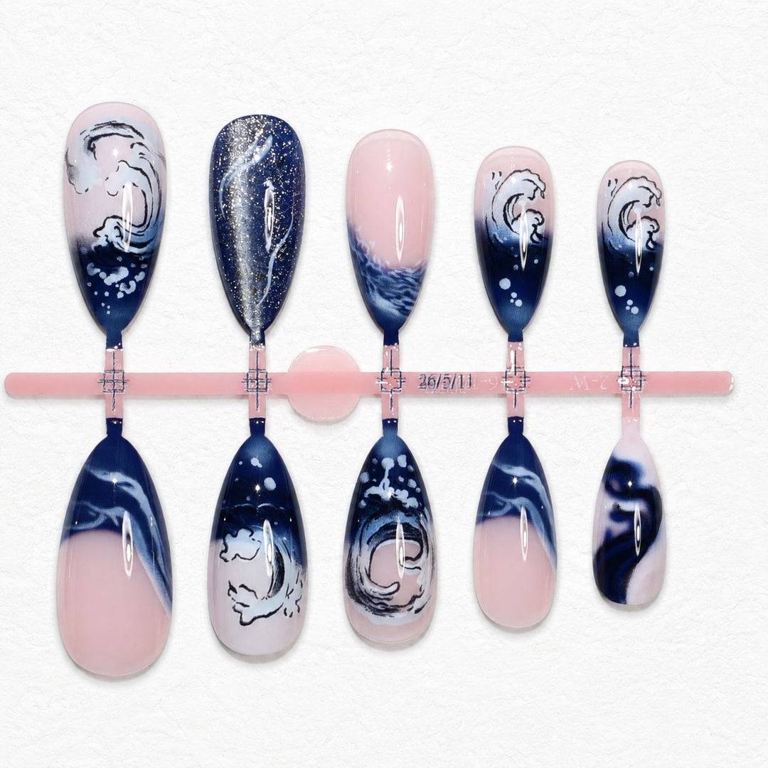Ensemble d'Ongles Pressés pour Femmes Style Maritime 3