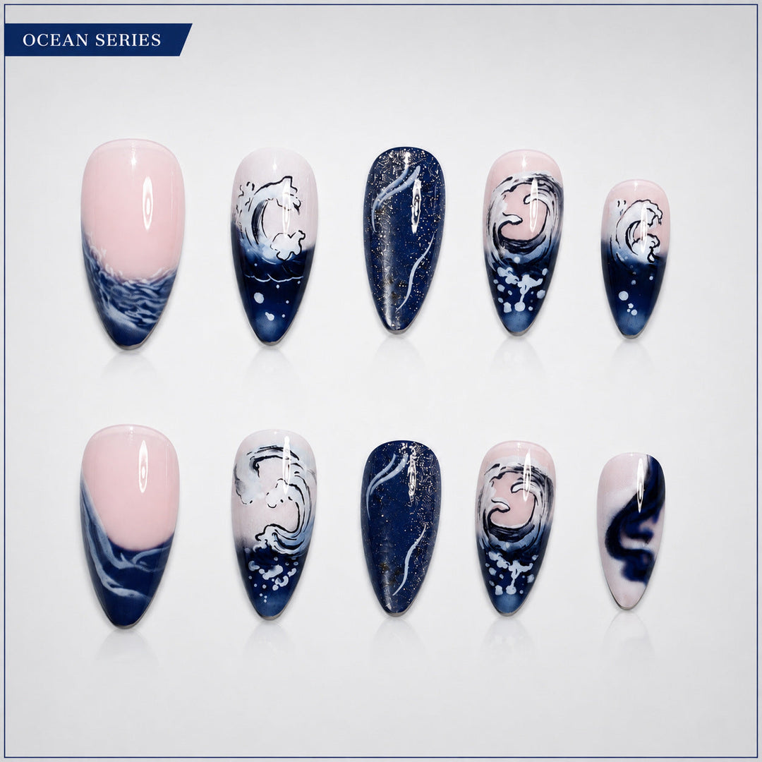 Ensemble d'Ongles Pressés pour Femmes Style Maritime 4