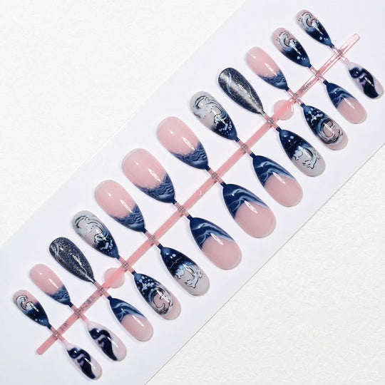 Ensemble d'Ongles Pressés pour Femmes Style Maritime 5