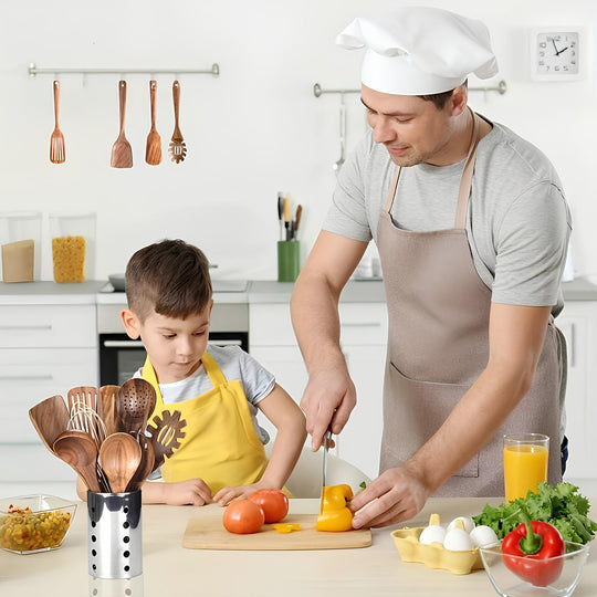 Ensemble d'Ustensiles de Cuisine 11 Pièces avec Support en Bois 1
