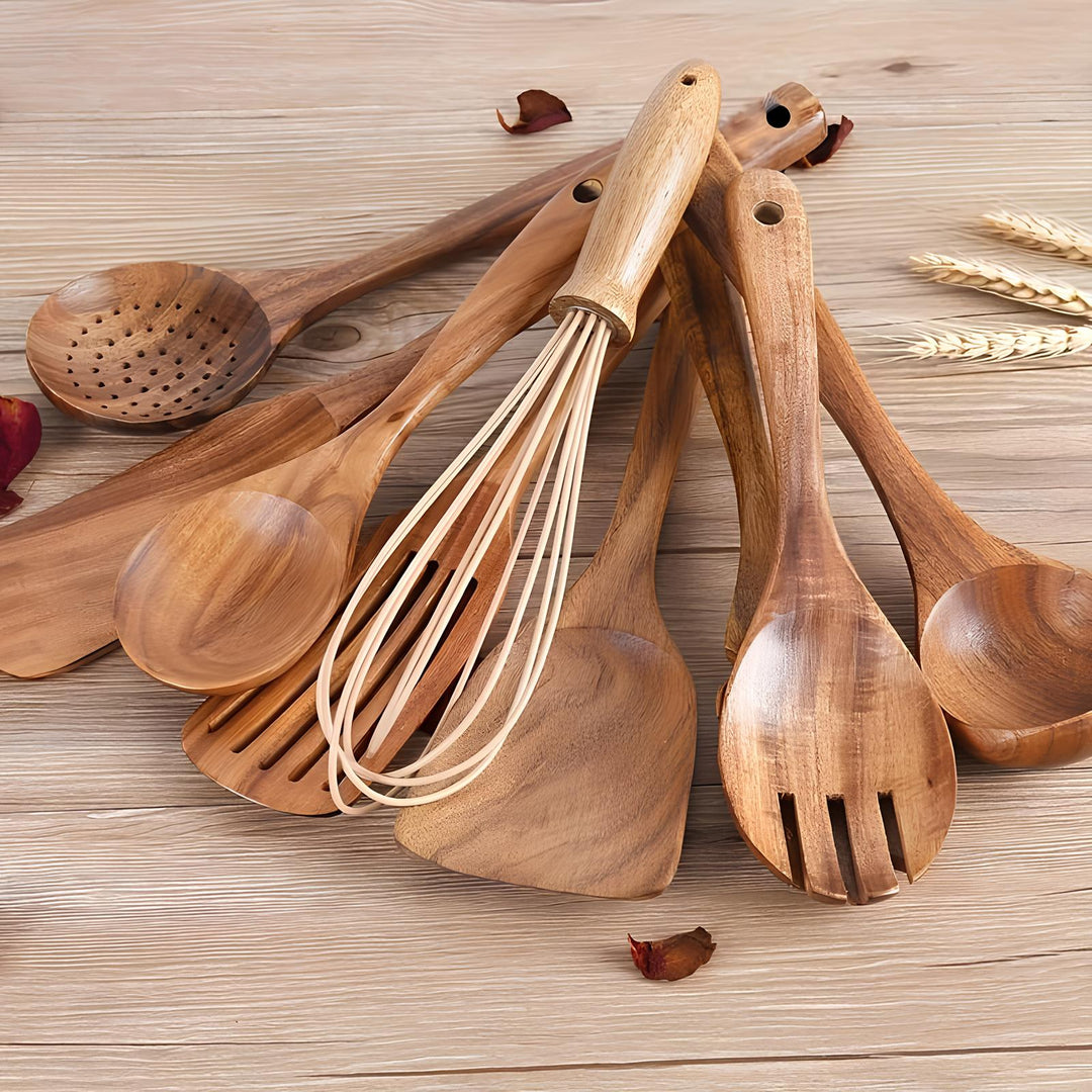 Ensemble d'Ustensiles de Cuisine 11 Pièces avec Support en Bois 2