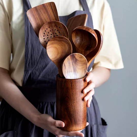 Ensemble d'Ustensiles de Cuisine en Bois 0