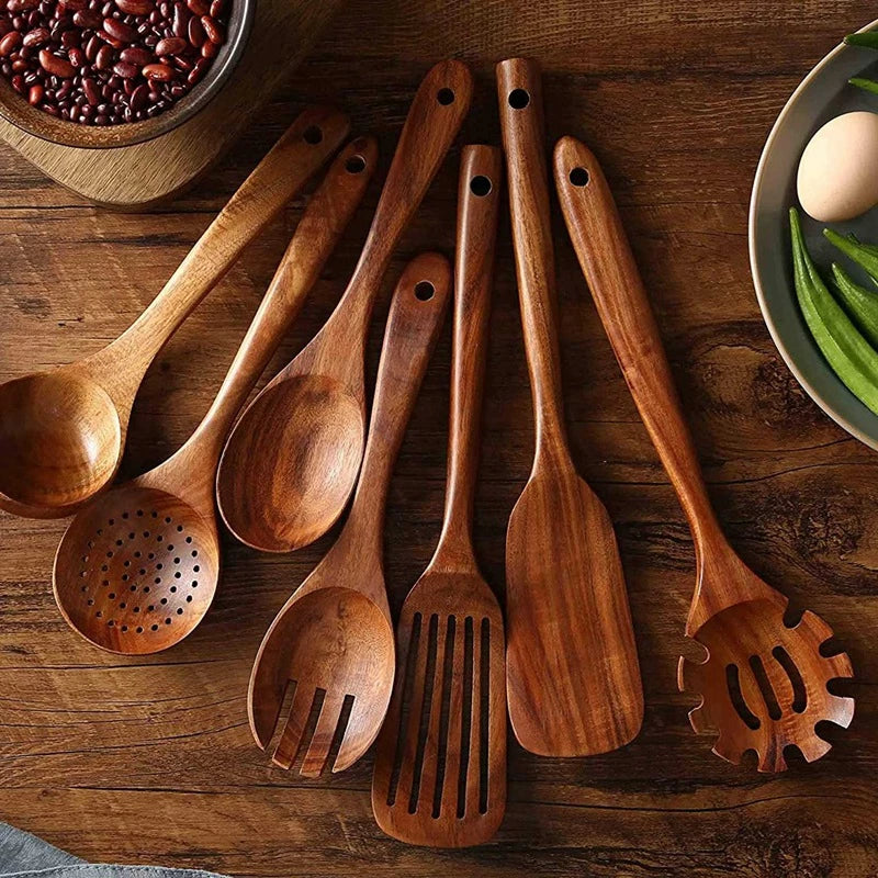 Ensemble d'Ustensiles de Cuisine en Bois 1