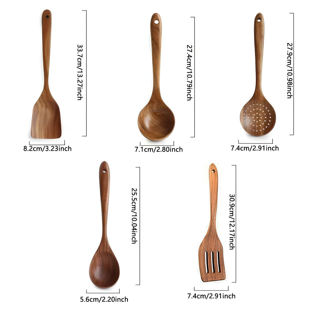 Ensemble d'Ustensiles de Cuisine en Bois Naturel - 5 Pièces Pratiques pour Accessoires Cuisine 4
