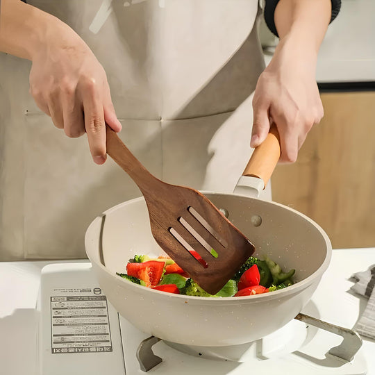 Ensemble d'Ustensiles de Cuisine en Bois Naturel - 5 Pièces Pratiques pour Accessoires Cuisine 5