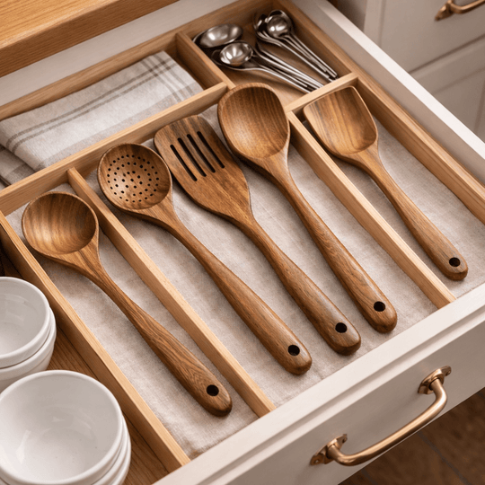Ensemble d'Ustensiles de Cuisine en Bois Pratique et Élégant 0