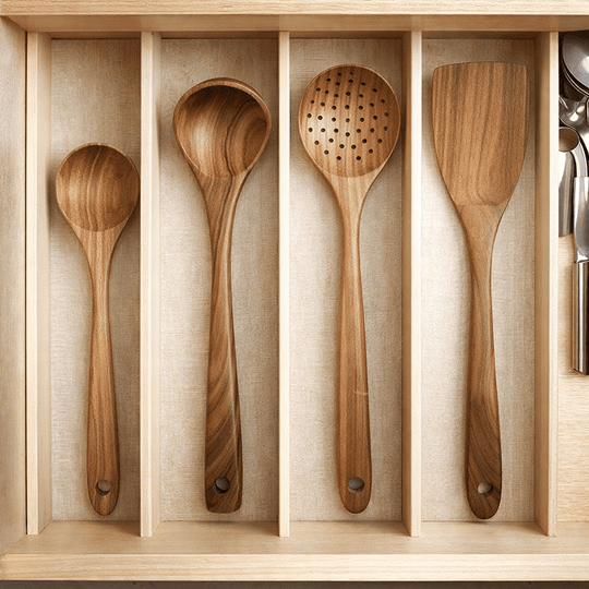 Ensemble d'Ustensiles de Cuisine en Bois Pratique et Élégant 1